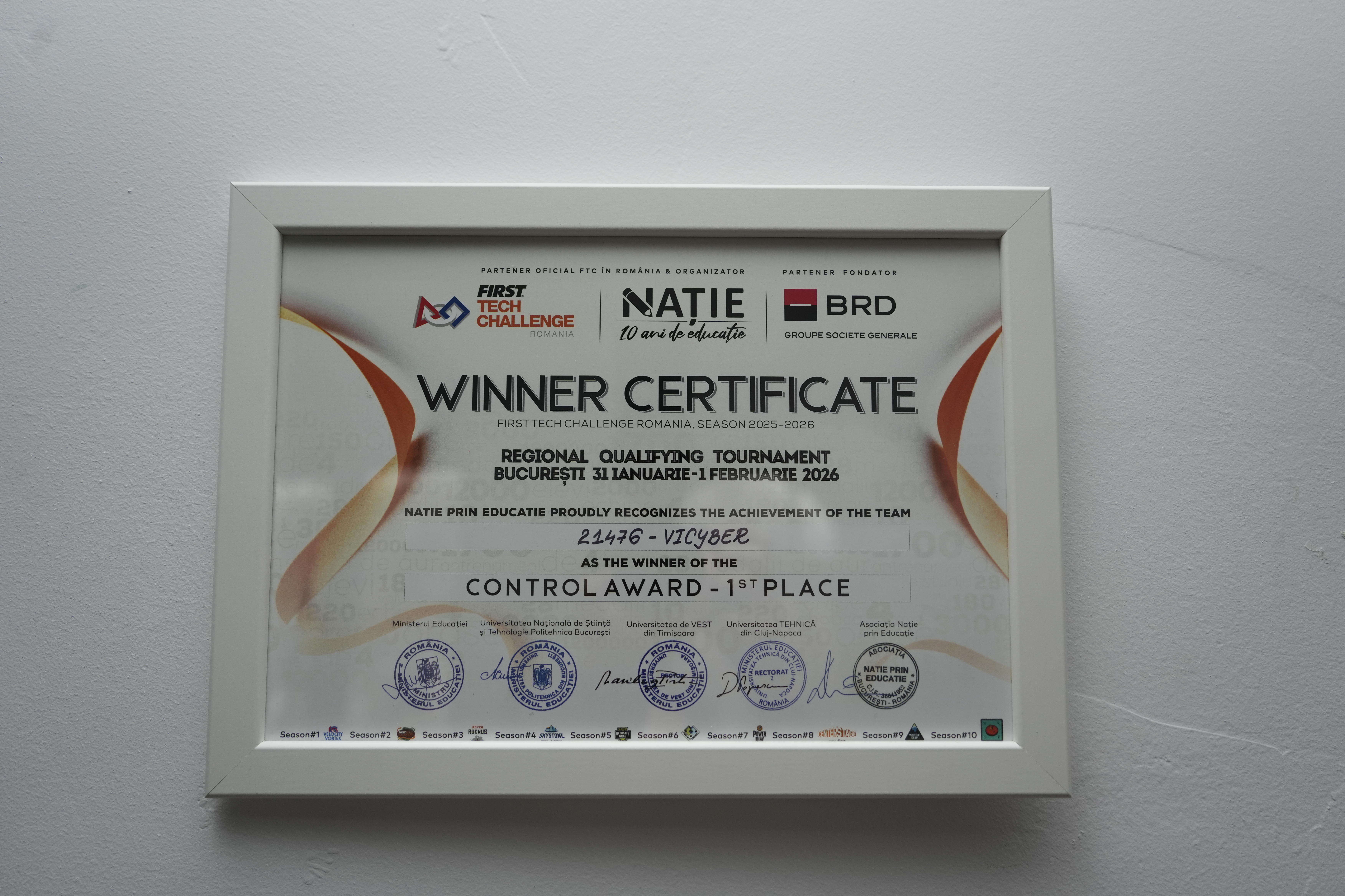 Echipa ViCyber după obținerea Control Award în sezonul 2025-2026